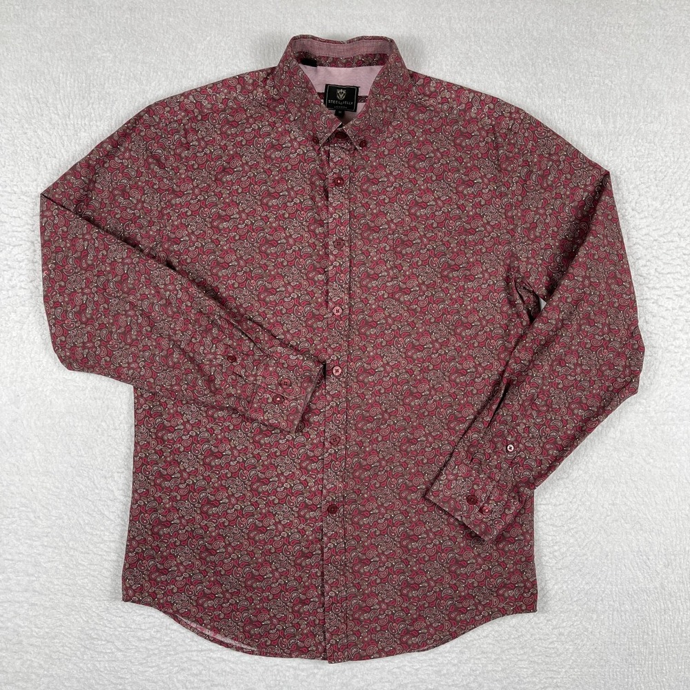 Steel & Jelly Paisley Button Down Shirt Mens Medium Burgundy Pink‎ Long Sleeve